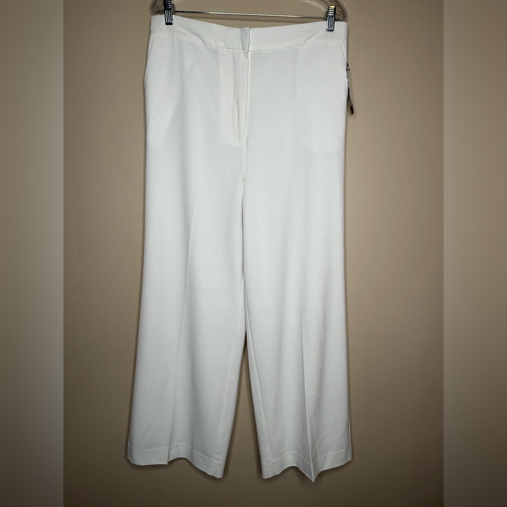 NWT Nordstrom Halogen Wide-Leg White Dress Pants Elastic Back Waist Size 14